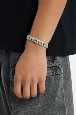 14mm Iced Clear & Green Prong Cuban Bracelet