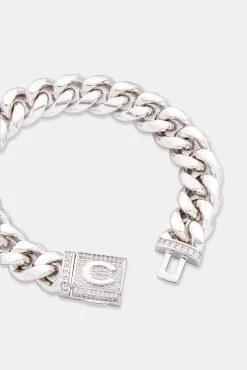 14mm Polished Cuban & Iced Clasp Bracelet -JWL 14MM PCICB WG B