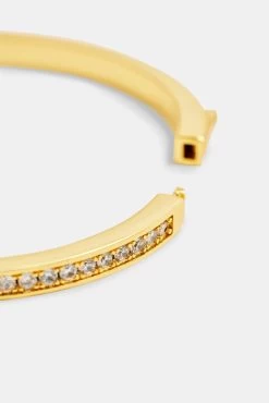 Gold Plated 4mm Iced CZ Polished Bangle -JWL 4MM ICZPB G6 1