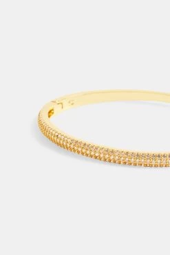 4mm Gold Plated Iced CZ Pave Band Bangle -JWL 4MM ICZPBB G7 3932
