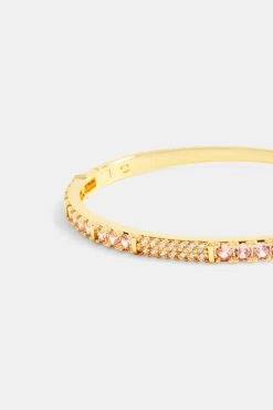 4mm Gold Plated Iced Pink & Clear CZ Colourblock Bangle -JWL 4MM IPCCZCBB G7 3925