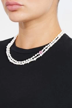 5mm Double Layer Star & Shell Charm Freshwater Pearl Necklace -JWL 5MM DLSSC FPN 2