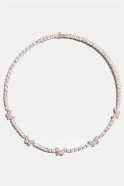 5mm Iced Pink Cz Butterfly Tennis Necklace -JWL 5MM IPTBN 18 6787