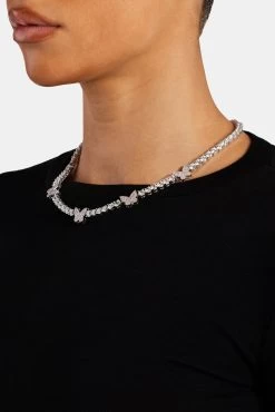5mm Iced Pink Cz Butterfly Tennis Necklace -JWL 5MM IPTBN 181