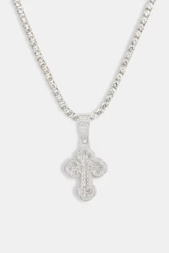 35mm Iced CZ Rounded Cross Pendant -JWL 5MM TC WG1