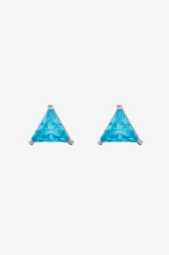 6mm Iced Blue Triangle Stud Earrings