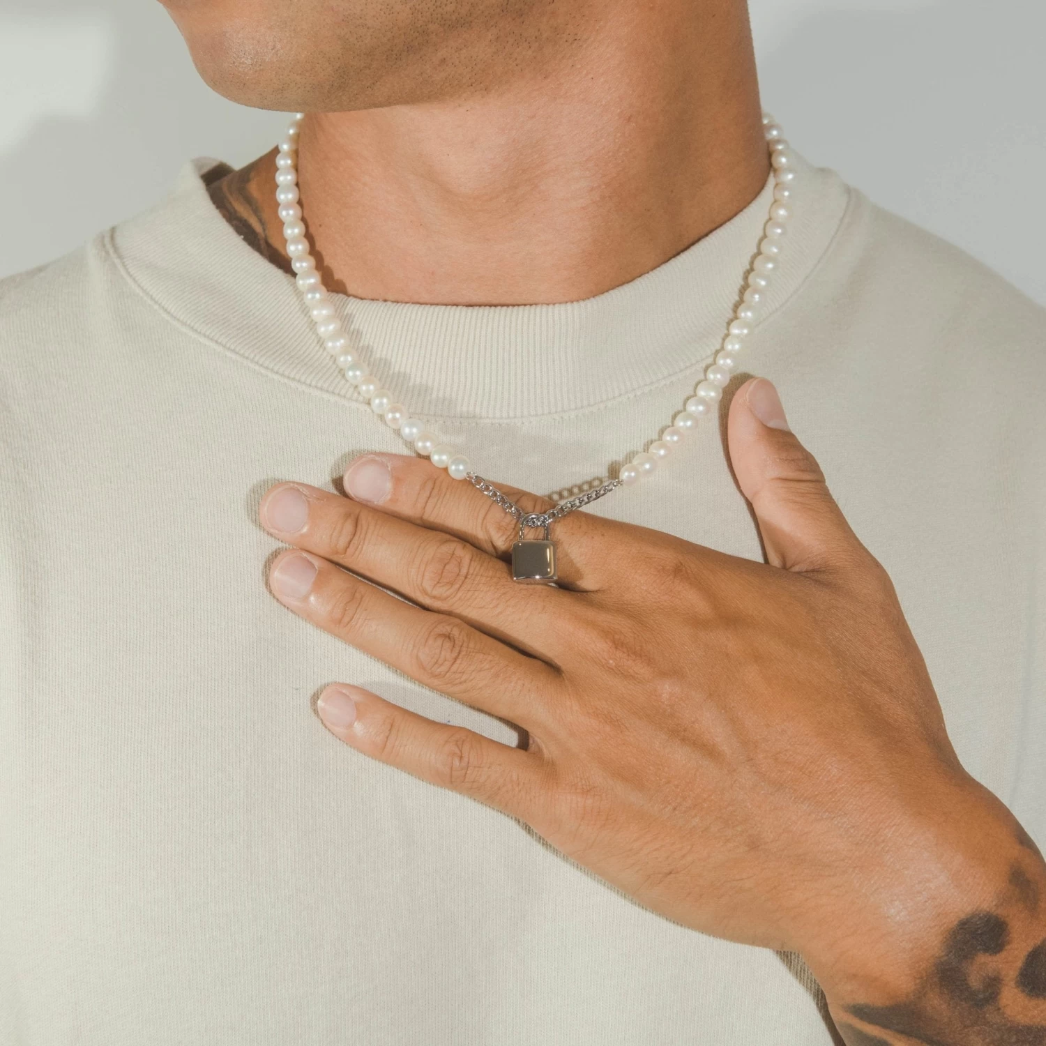 6mm Pearl + Padlock Necklace 4 6mm Pearl + Padlock Necklace - Image 2