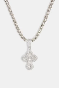 35mm Iced CZ Rounded Cross Pendant -JWL 7MM CTC WG18 1