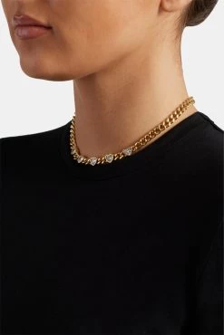 7mm Gold Plated CZ Heart Cuban Choker -JWL 7MM CZHCCH G 1