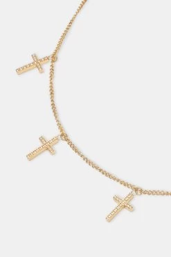 Iced Cross Belly Chain - Gold