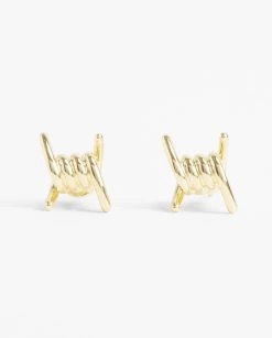 Barbed Wire Stud Earrings - Gold