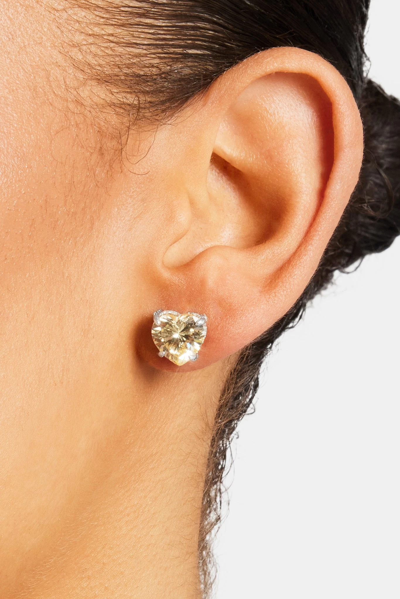 10mm Sterling Silver Iced Lemon Heart Stud Earrings 4 10mm Sterling Silver Iced Lemon Heart Stud Earrings - Image 2