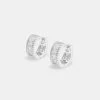 925 Clear CZ Baguette Hoop Earrings - White