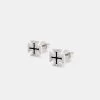 Black Enamel Cross Motif Stud Earrings