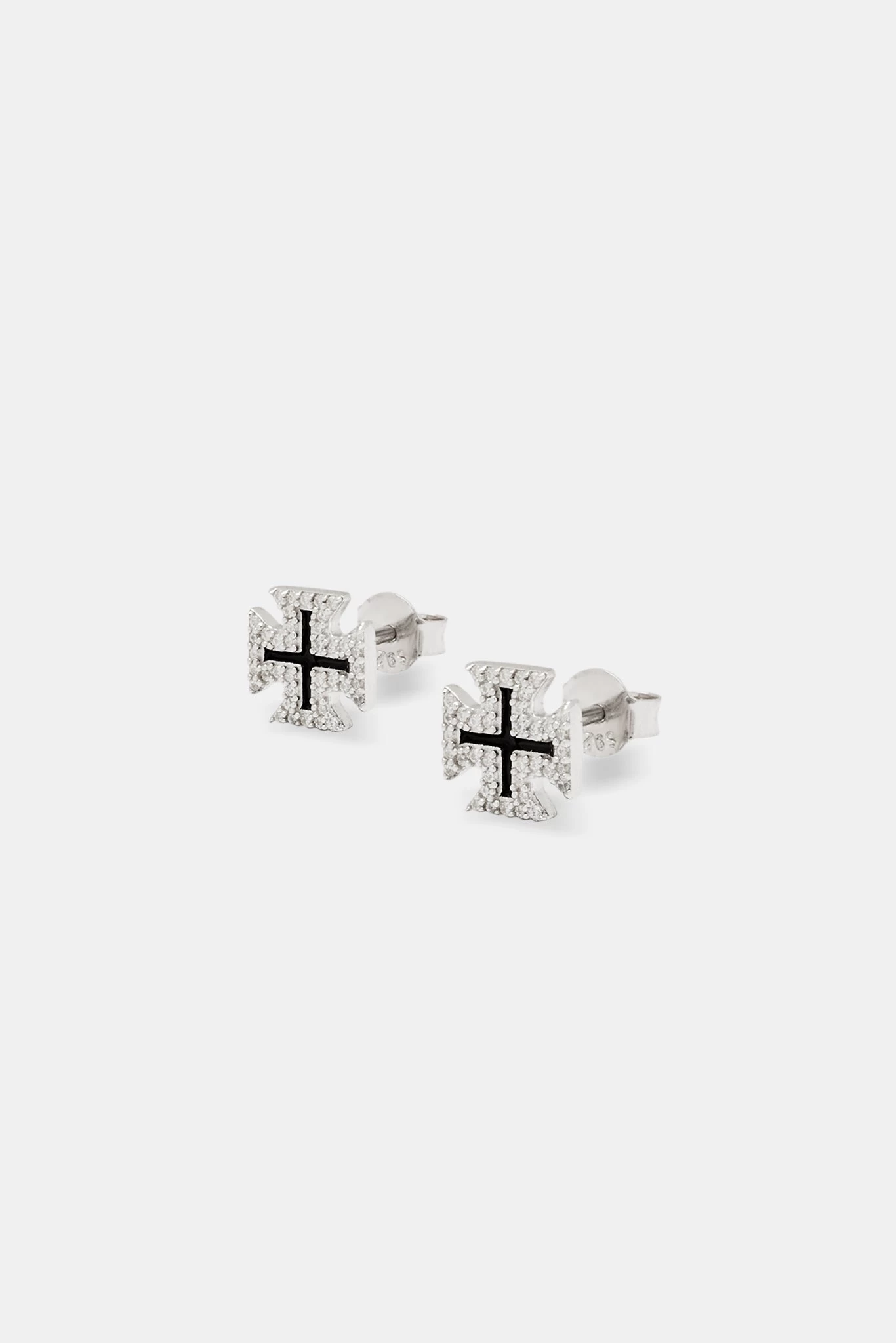 Black Enamel Cross Motif Stud Earrings 3 Black Enamel Cross Motif Stud Earrings