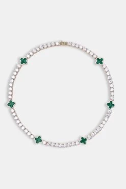 Green Motif Tennis Chain - Gold 5mm -JWL CH GCLOVETEN