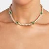 Green Motif Tennis Chain - Gold 5mm