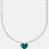 Green Malachite Heart Necklace - White -JWL CH GREMALNK