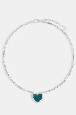 Green Malachite Heart Necklace - White -JWL CH GREMALNK 2