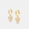 Iced Heart Huggie Hoop Earrings - Gold -JWL CH HEARTHUGG