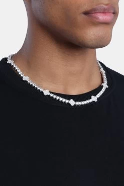 Iced Motif Tennis Chain - White 5mm -JWL CH ICCLOVTEN 1 2