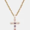 Iced Pink Cross Necklace - Gold -JWL CH ICECROSSPP 1