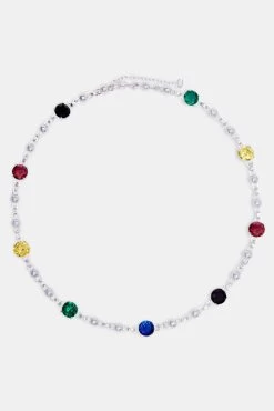 Multi Iced CZ Gem & Ball Chain Mix Chain - White -JWL CH MGEMCH 1