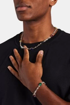 Multi Iced CZ Gem & Ball Chain Mix Chain - White -JWL CH MGEMCH CH MGEMBC