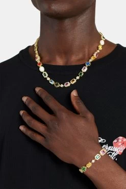 Multi Gemstone Motif Bracelet - Gold -JWL CH MGSMB G