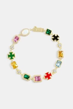 Multi Gemstone Motif Necklace & Bracelet - Gold -JWL CH MGSMB G 2 1
