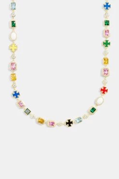 Multi Gemstone Motif Necklace & Bracelet - Gold -JWL CH MGSMN G201 0afd8a6e f5a7 4281 8b2f a2ba1b47217d