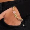 Multi Gemstone Motif Bracelet - Gold Pink & Green -JWL CH MULTIGEMGOBR