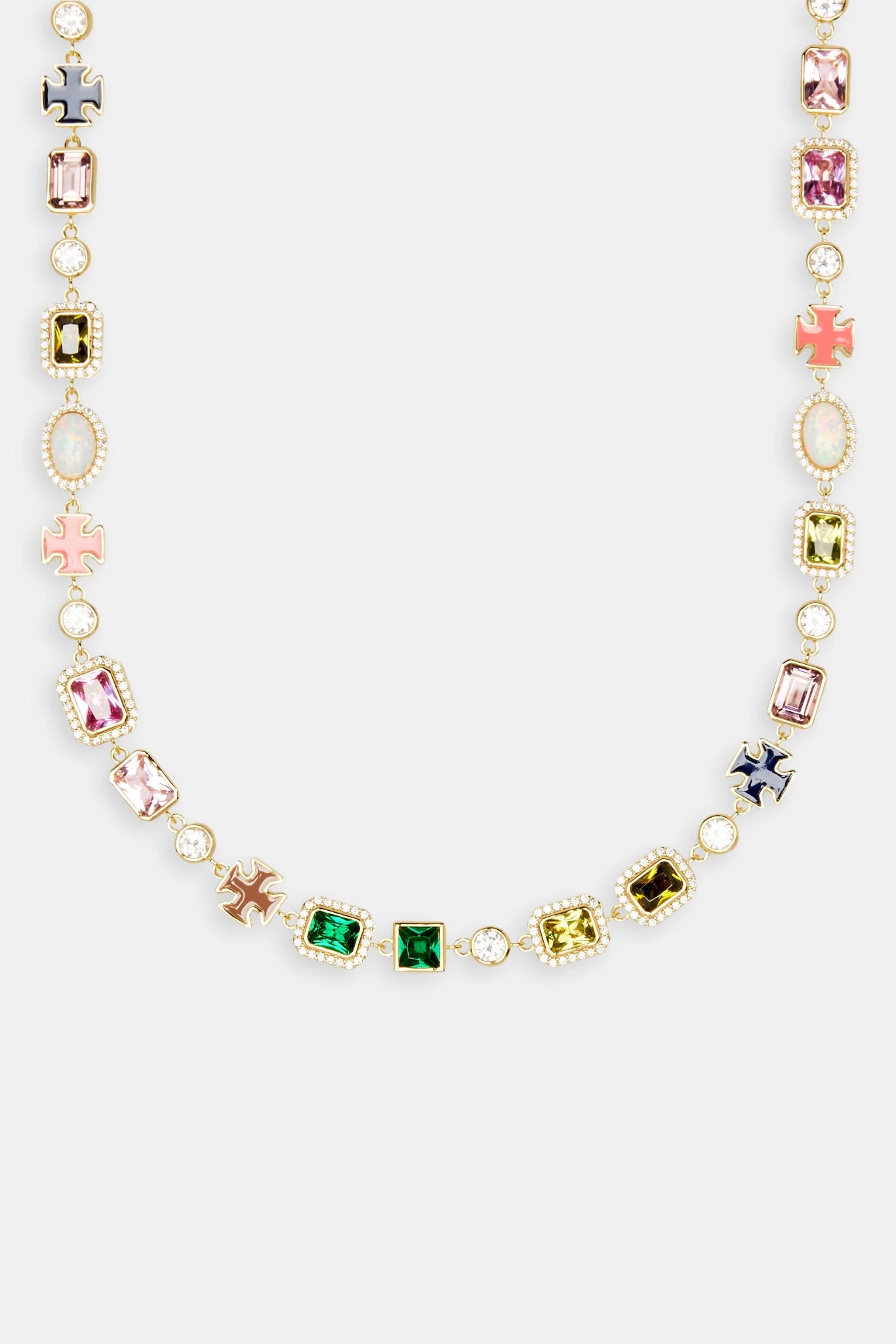 Pink & Green Multi Gem Stone Motif Necklace & Bracelet - Gold 4 Pink & Green Multi Gem Stone Motif Necklace & Bracelet - Gold - Image 2