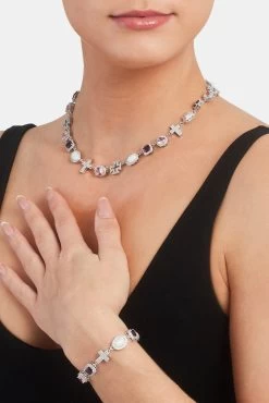 Pink Gemstone & Cross Motif Bracelet - White -JWL CH PGEMCRSBR a6719acc 334e 4138 a3e9 f15054e4f308