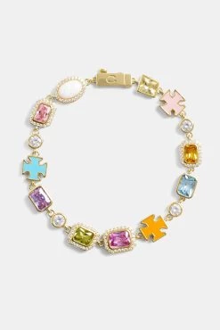 Pink Multi Gemstone Motif Necklace & Bracelet - Gold -JWL CH PMGSMB G8 7a6cd7d7 0781 468f 9936 bd2a4938ae0f