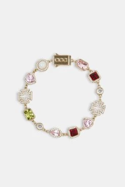Pink Heart Multi Gem Chain & Bracelet - Gold -JWL CH PNKGEMBR 305cad87 0c22 4506 846b c85f0450a125
