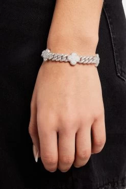 Womens Iced Motif Cuban Bracelet - White