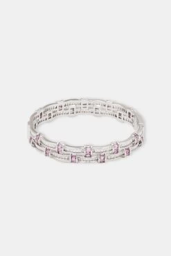 Iced Woven Pink Baguette Bangle - White -JWL CH WOVNGWGW 7