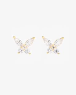 Iced Butterfly Earrings - Gold