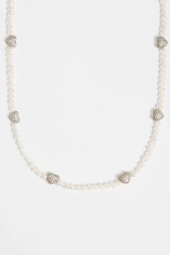 Freshwater Pearl And Iced Heart Necklace