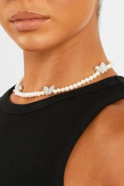 Freshwater Pearl And Iced Butterfly Necklace
