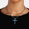 Iced Blue CZ Cross Cuban Necklace -JWL IBCCN 16 2