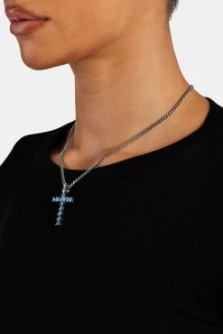 Iced Blue CZ Cross Cuban Necklace -JWL IBCCN 16 21