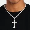 Iced Baguette CZ Cross Over Cross Pendant -JWL IBCZCOCP WG