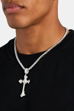 Iced Baguette CZ Cross Over Cross Pendant -JWL IBCZCOCP WG1
