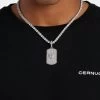 Iced CZ Debossed Heartbreak Dog Tag Pendant -JWL ICZDHB DTP WG 3273