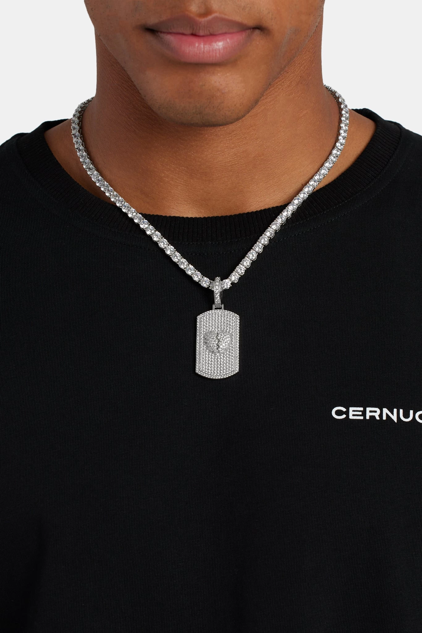 Iced CZ Debossed Heartbreak Dog Tag Pendant 3 Iced CZ Debossed Heartbreak Dog Tag Pendant