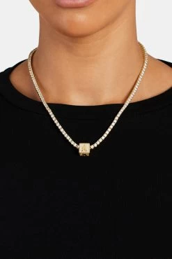 Gold Plated Iced A Letter Block Pendant -JWL ILBP A G3MM