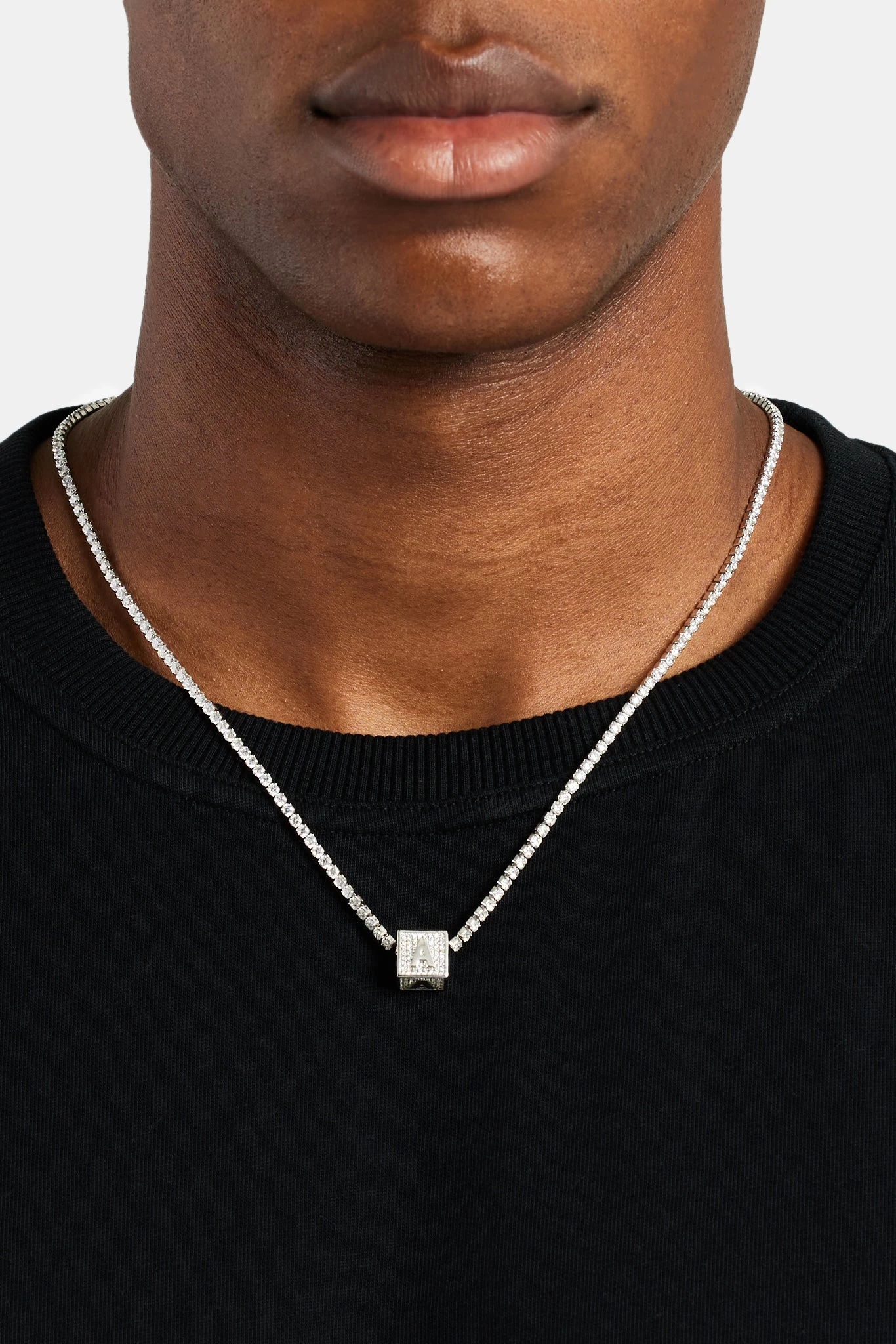 Iced A Letter Block Pendant 3 Iced A Letter Block Pendant