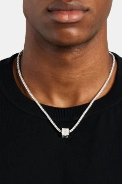 Iced B Letter Block Pendant -JWL ILBP B WG3MM